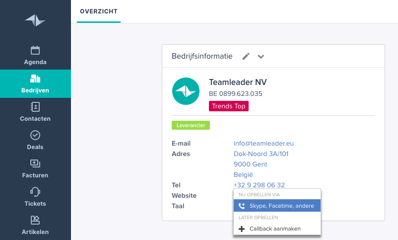 Maf Teamleader telefonie integratie
